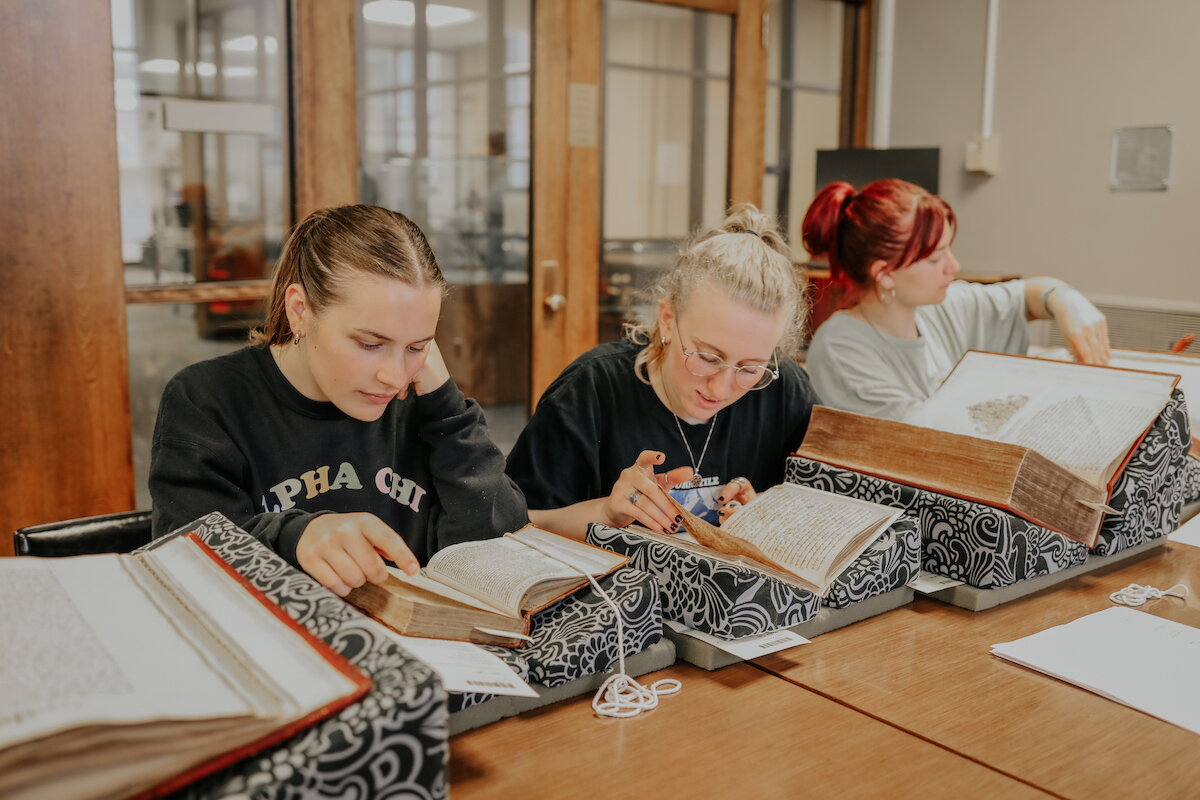 Students at the Rare Book and Manuscript Library. 
